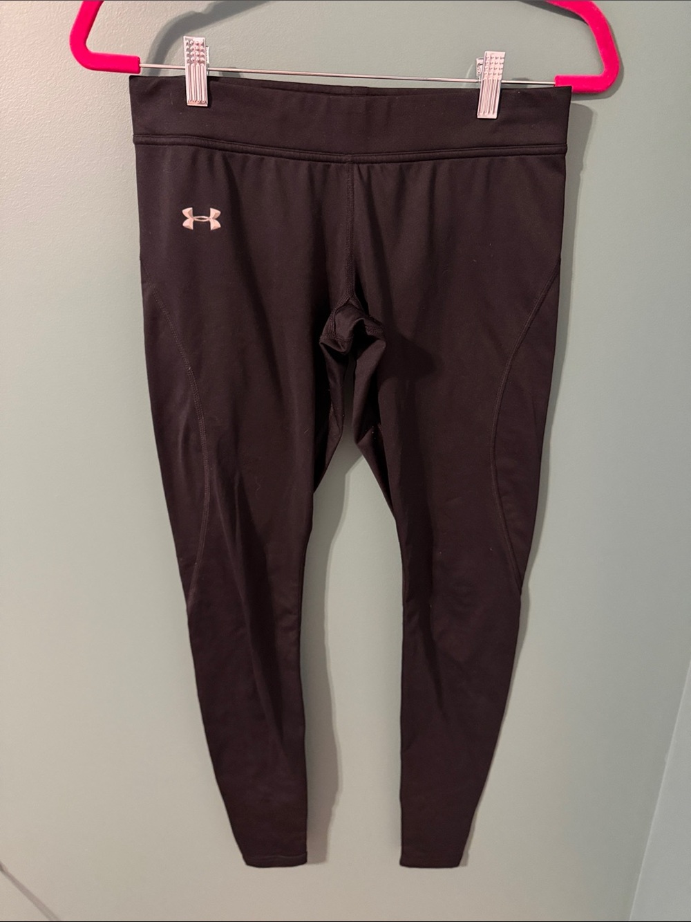 Under Armour Black Leggings with Light Pink Logo